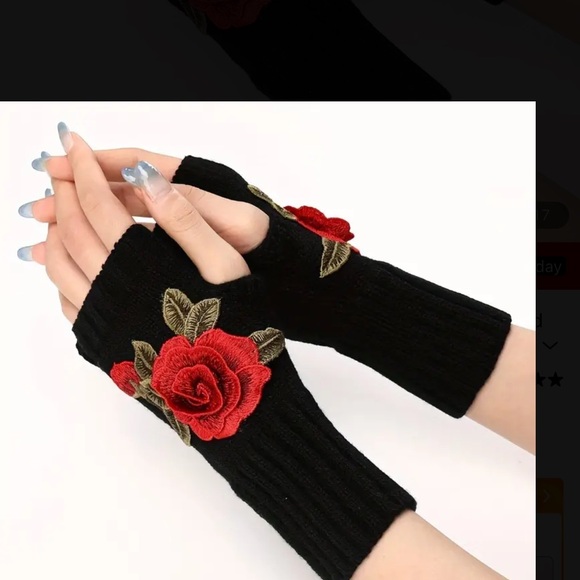 274. Vintage Style Embroidered Rose Gloves - Picture 4 of 4